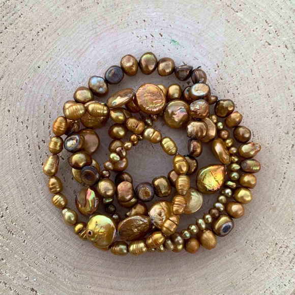 Natural Gold Bronze Cultured Freshwater Pearl Mixed Bead Bracelet Stack - Picture 4 of 11